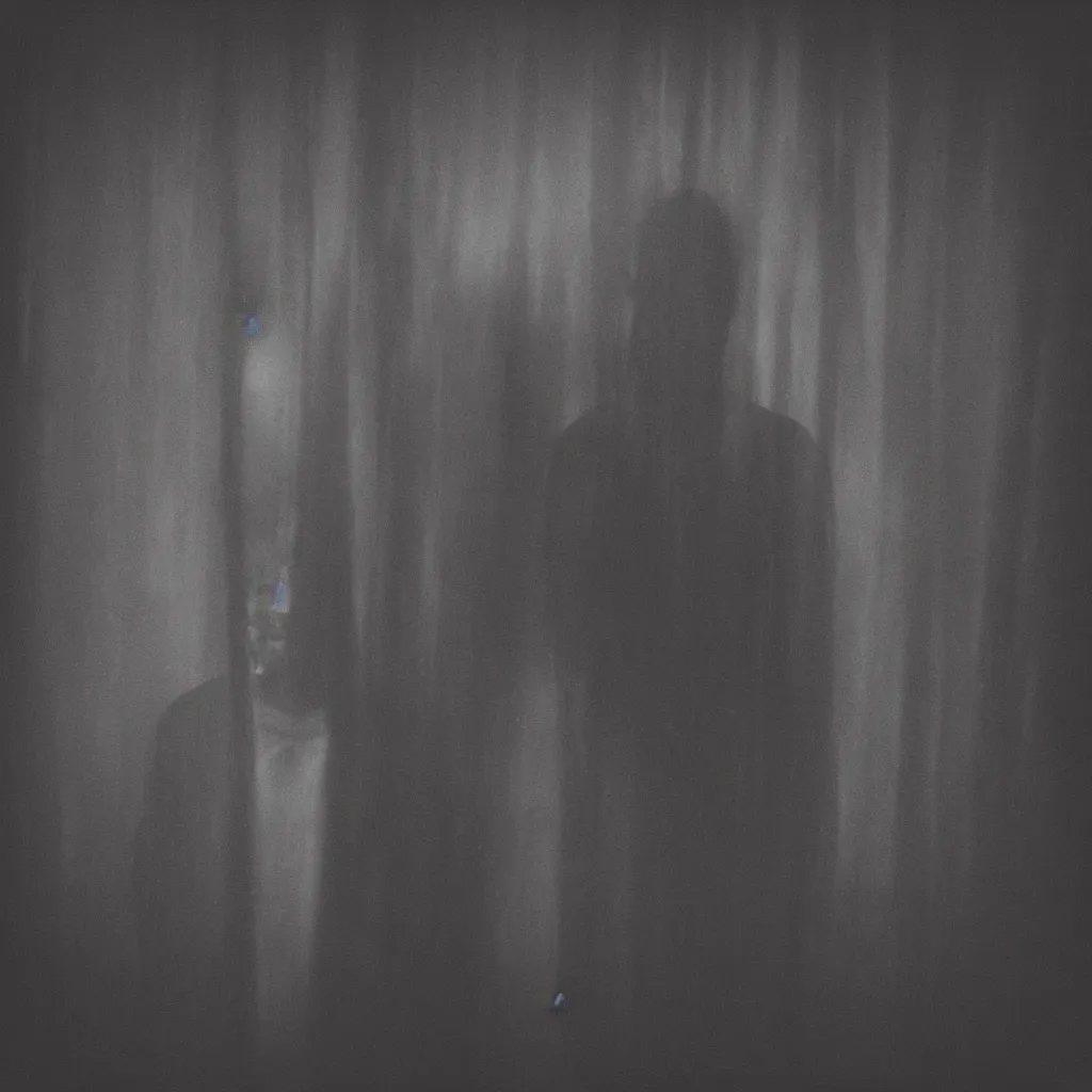 Prompt: blurry face, dark photography, eerie, monochrome