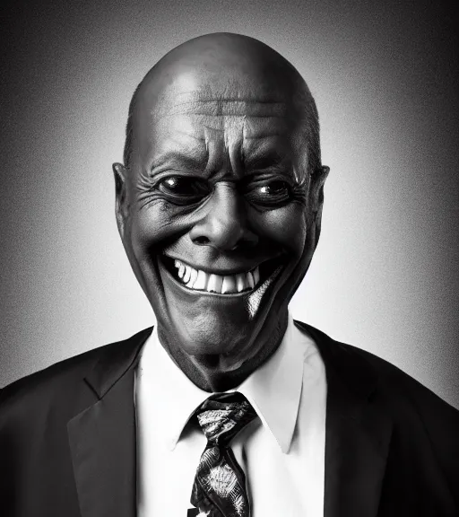 Image similar to professional photograph of a portrait of a human Mr. Meeseks from Rick and Morty, black and white, studio lighting, highly detailed render