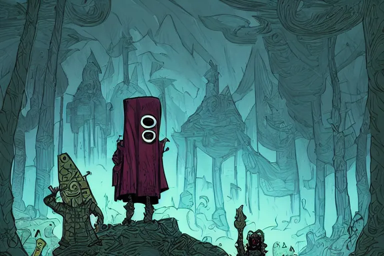 Image similar to a wizard cultist standing in the distance by skottie young,