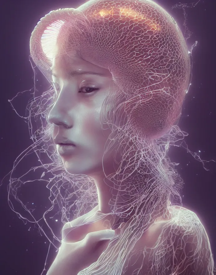 Image similar to goddess portrait. jellyfish phoenix head. intricate artwork by Tooth Wu and wlop and beeple. octane render, trending on artstation, greg rutkowski very coherent symmetrical artwork. cinematic, hyper realism, high detail, octane render, 8k