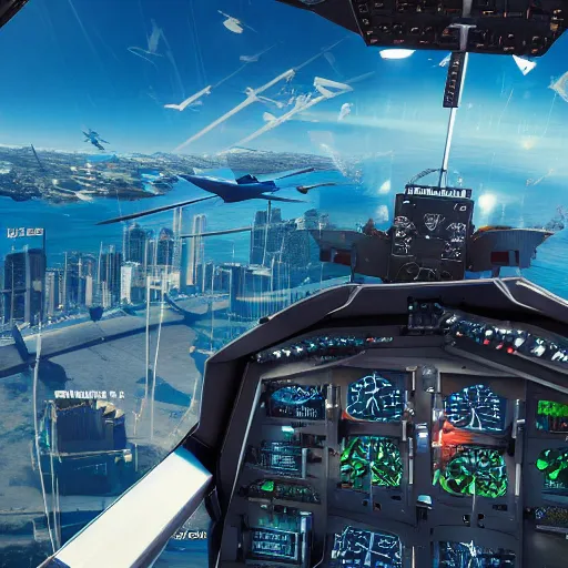 Image similar to microsoft flight simulator for cyberpunk 2077.