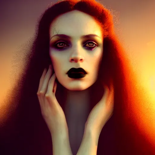 Prompt: photographic portrait of a stunningly beautiful goth renaissance female, in soft dreamy light at sunset, contemporary fashion shoot, by edward robert hughes, annie leibovitz and steve mccurry, david lazar, jimmy nelsson, extremely detailed, breathtaking, hyperrealistic, perfect face, octane render