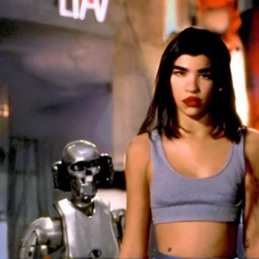 Image similar to still of dua lipa in late 9 0 s terminator tv show