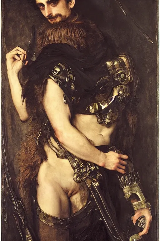 Image similar to timothee chalamet as a bandit king, god of the forge by edgar maxence and caravaggio and michael whelan and delacroix