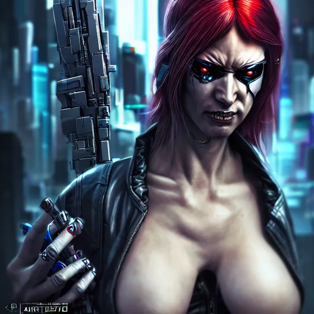 Prompt: cyberpunk female assassin, highly detailed, 8 k, hdr, award - winning, trending on artstation, clayton crain