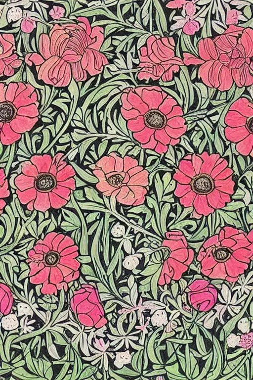 Image similar to spring flowers, happy and beautiful, by jacdraws and william morris