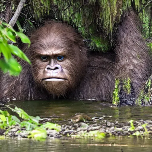 Image similar to sasquatch peeking head out of swamp water