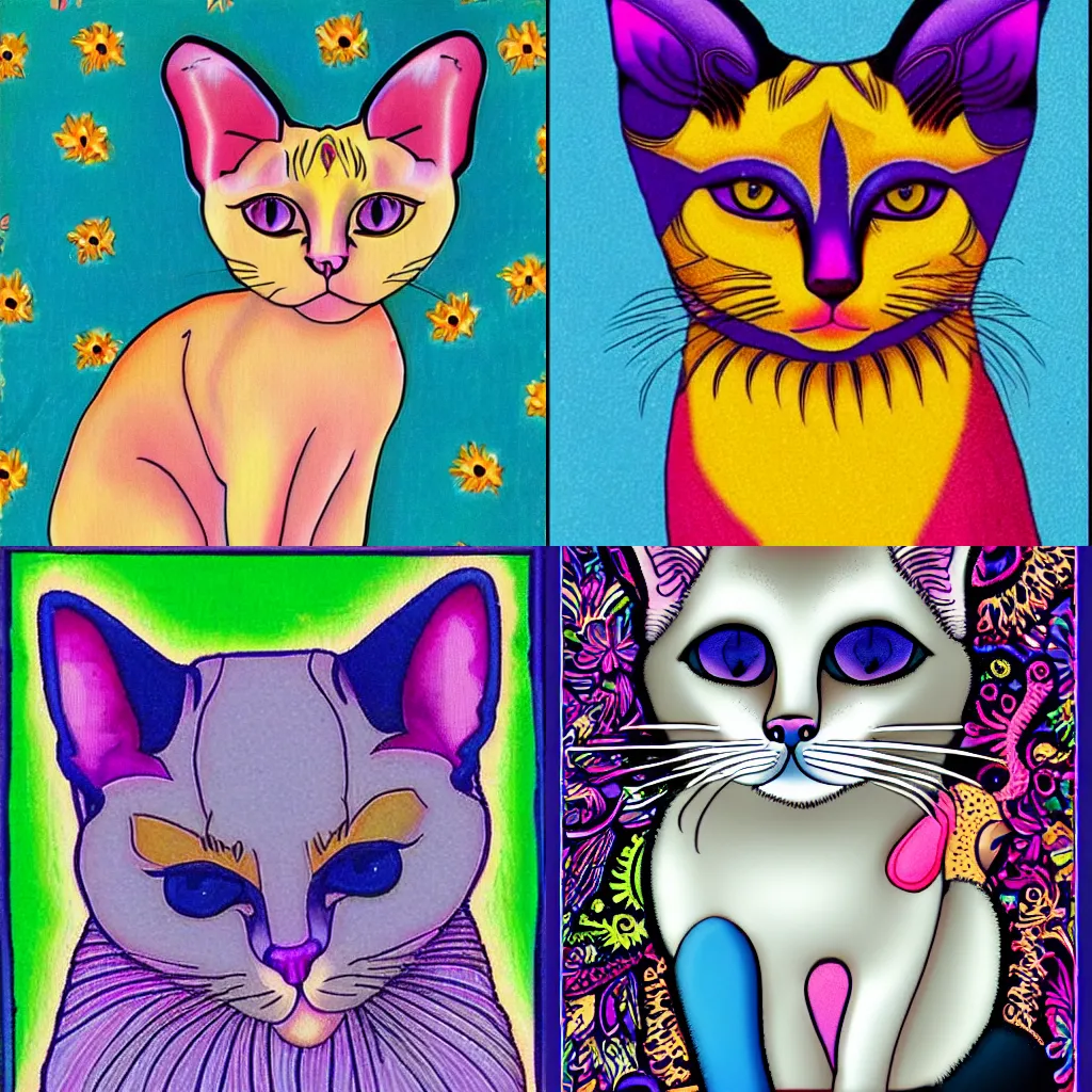 Prompt: Siamese cat by Lisa Frank
