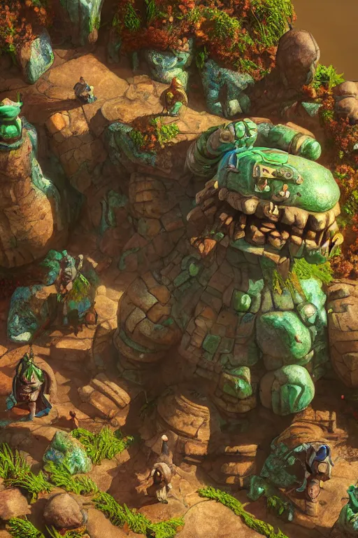 Image similar to zelda fantasy art giant golem troll wood rock greeble gemstone, global illumination ray tracing hdr fanart arstation by sung choi and eric pfeiffer and gabriel garza and casper konefal