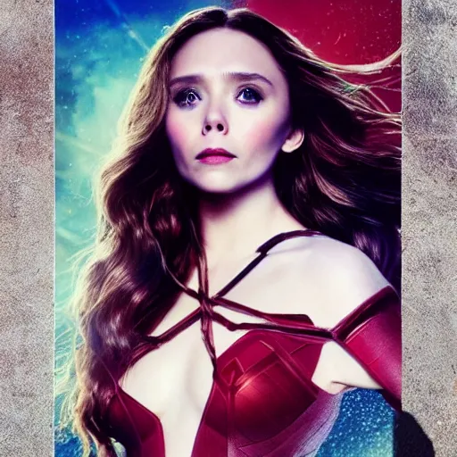 Image similar to movie poster'the scarlet witch'starring elizabeth olsen, 4 k quality, pinterest movie cover, trending on unsplash