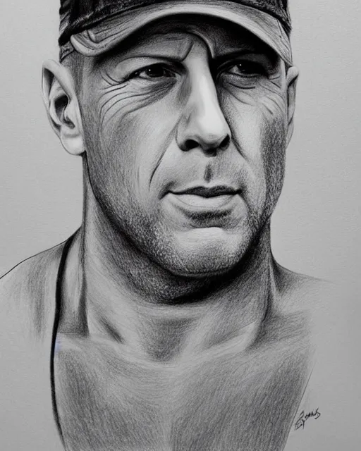 Prompt: drawing portrait of bruce willis by stavros damos