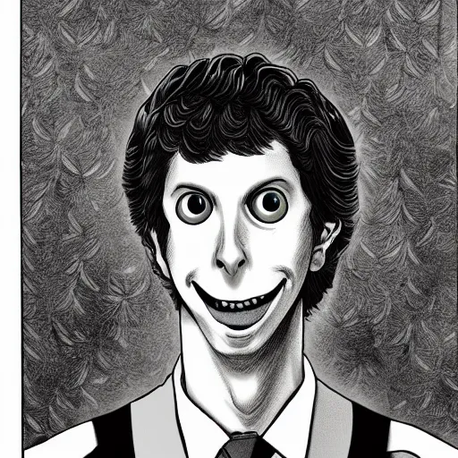 Image similar to a detailed portrait of Micheal Cera as a vampire in the style junji ito