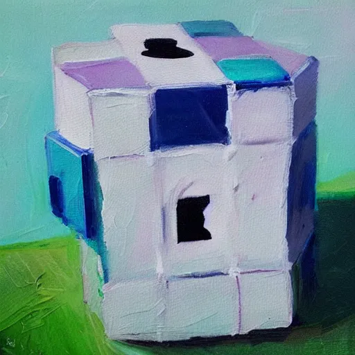 Image similar to beautiful impressionist painting of companion cube