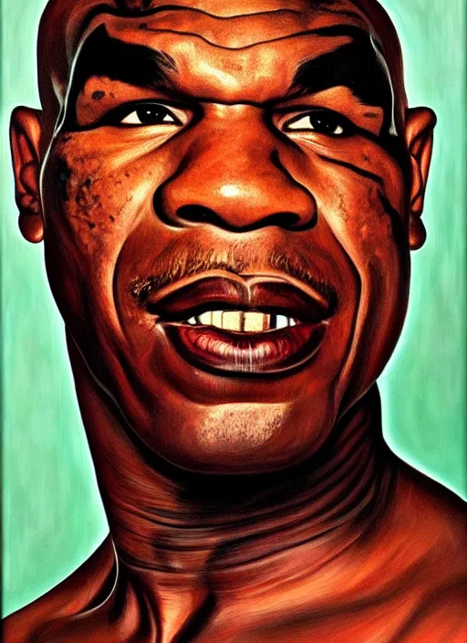 Image similar to oil portrait of mike tyson : : painted by chicago painter ivan albright in 1 9 4 5