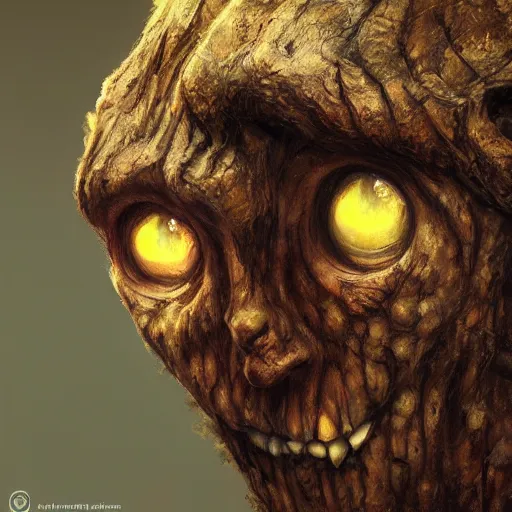 Prompt: a talking tree, a face in the bark, big eyes, fantasy concept art, oil painting, hyperrealistic, highly detailed, artstation, cgsociety