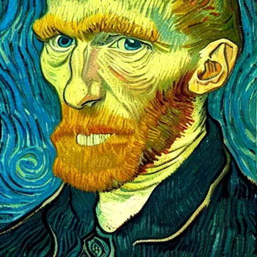 Image similar to handsome squidward portrait, van gogh art style