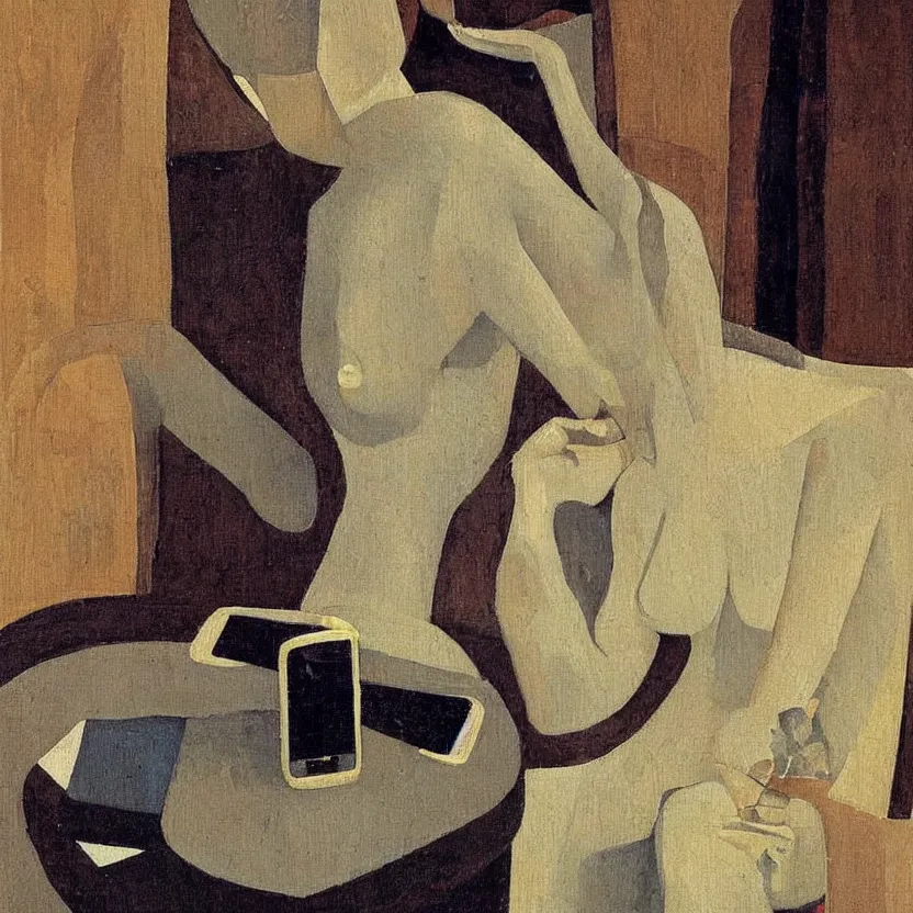 Prompt: a painting of a smartphone by felice casorati