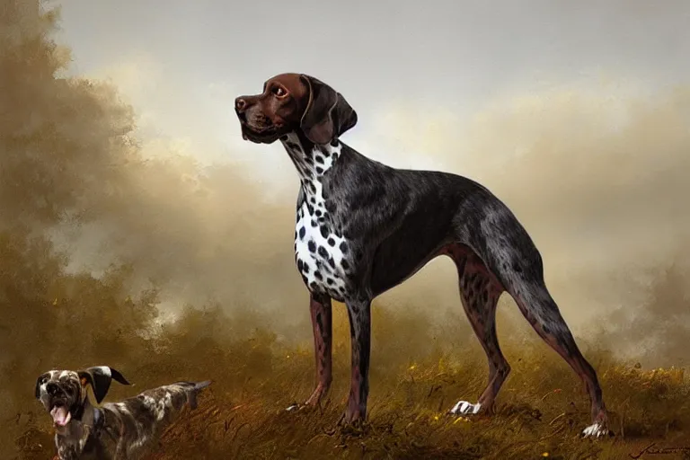 Image similar to painting of a German Shorthaired Pointer dog by James Gurney and Greg Rutkowski