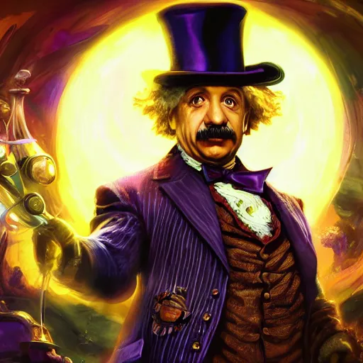 Prompt: portrait of albert einstein as willy wonka, league of legends amazing splashscreen artwork, gears of war, splash art, natural light, elegant, photorealistic facial features, intricate, fantasy, detailed face, atmospheric lighting, anamorphic lens flare, cinematic lighting, league of legends splash art, hd wallpaper, ultra high details by greg rutkowski