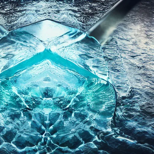 Image similar to water artwork manipulation inside the shape of a triangle under a waterfall, ray tracing, realistic water, focus, long shot, 8 k resolution, cinematic, frostbite 3 render, water art photoshop