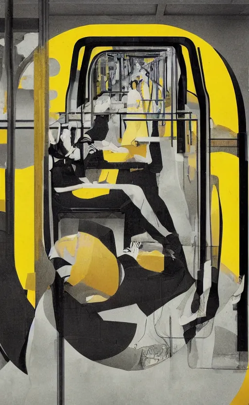 Image similar to yellow ubahn subway in berlin germany, sense of longing, rule of thirds, clever design, decorative modern graphic design collage border, by hannah hoch and jesse treece and christian jackson and josh brill