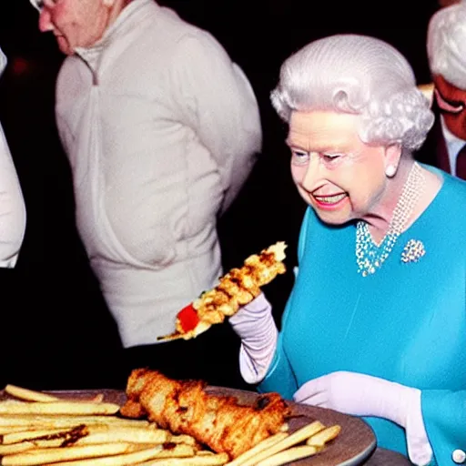 Prompt: Queen Elizabeth eating a kebab