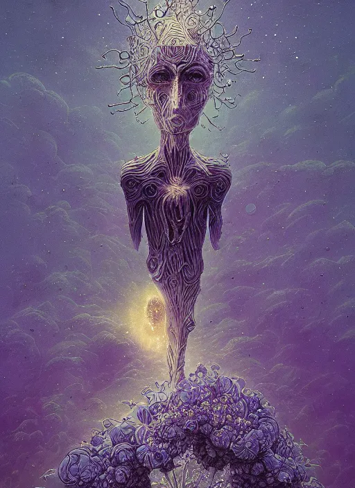 Prompt: detailed, intricate blue black and purple papaverum flower on the field, nebula, galaxy in the sky, winning award masterpiece, fantastically beautiful, illustration, aestheticly inspired by beksinski and dan mumford, upscale with simon stalenhag work, artstation, 8 k