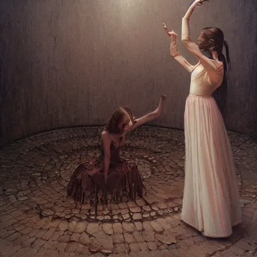 Image similar to macabre art, vladimir putin women maid dress, ballerina dancing, horror, macabre art, stuning 3 d render, masterpiece, dark, by donato giancola and greg rutkowski and wayne barlow and zdzisław beksinski, realistic face