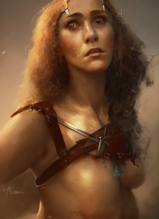 Image similar to hyper realistic photography portrait of pagan medieval festival warrior curvy partygirl face cinematic, vallejo, julie bell, craig mullins greg rutkowski, artstation, cgsociety