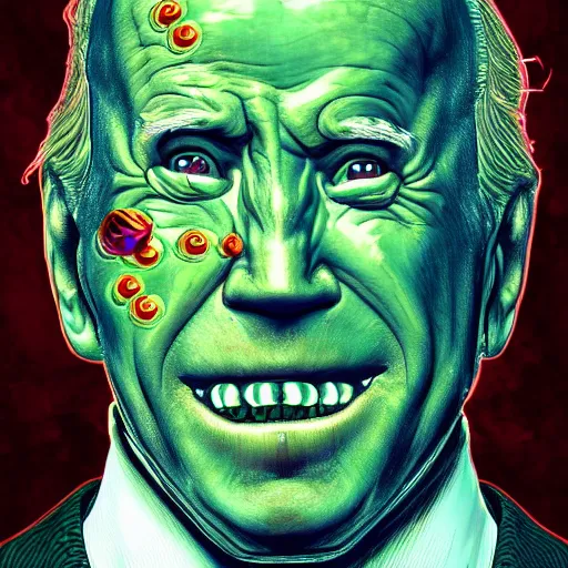 Image similar to bodyhorror portrait of biden who became an ugly retarded lovecraftian monstrosity, photo - realistic, color image, 2 k, highly detailed