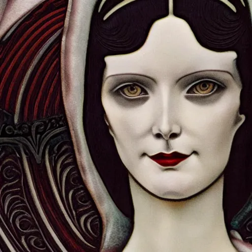 Image similar to hyperrealistic detailed artnouveau vampire woman portrait sharp - focus as a rene lalique jewelry