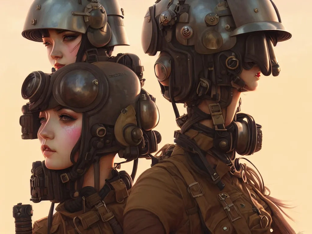 Image similar to portrait of dieselpunk blackpink jisoo soldier girl, helmet, desert, armored, highly detailed, digital painting, face detail, sharp focus, art, illustrations by loish and ayanamikodon and irakli nadar and rossdraws and wlop