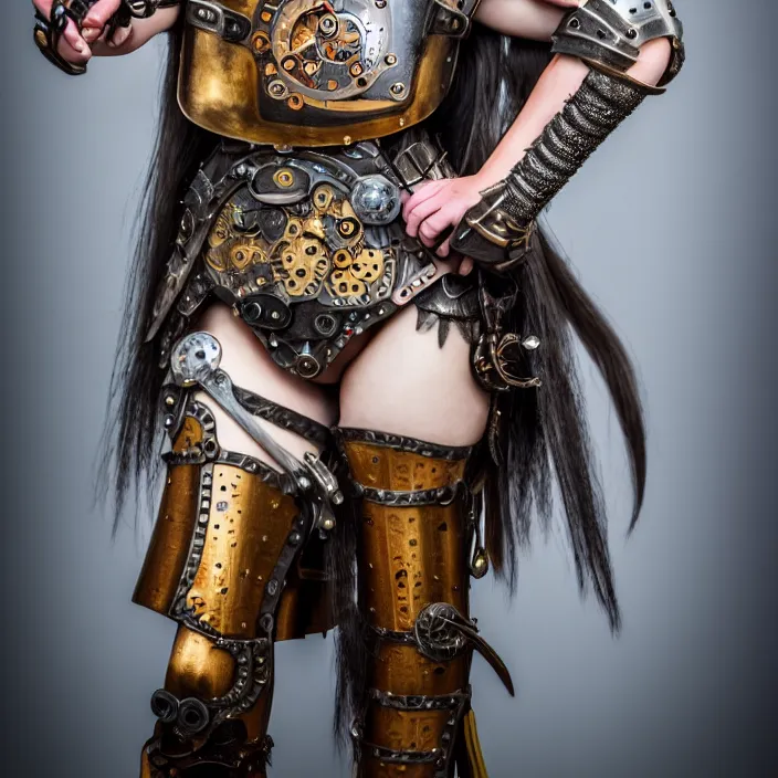 Image similar to full length photograph of a real - life very beautiful clockpunk warrior. extremely detailed. dslr. 8 5 mm.