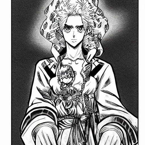 Image similar to a jojo's bizarre adventure manga artstyle drawing : Marie the mother of Jesus by hirohiko araki shonen jump