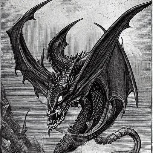 Prompt: red dragon by gustave dore