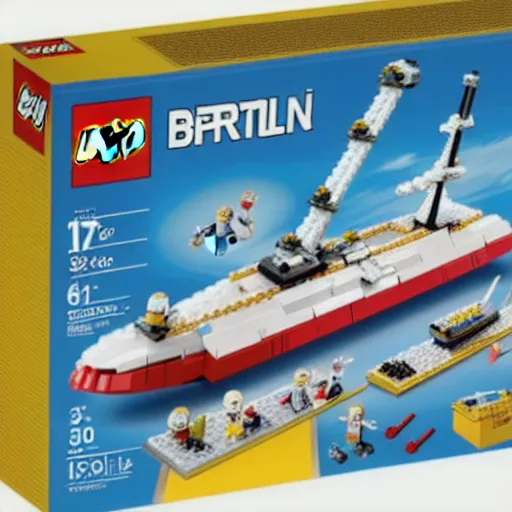 Prompt: a box of a lego set of a Zeppelin