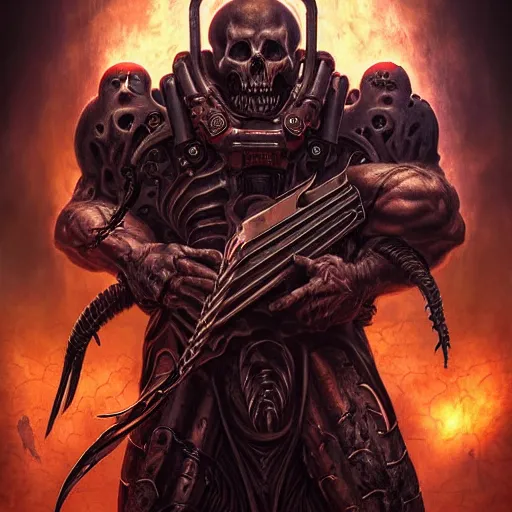 Image similar to heavy death metal album cover detailed poster art style by hybrid from Doom and art direction by Darius Zawadzki ;by artgerm; wayne reynolds art station; cinematic quality character render; low angle; ultra high quality model; production quality cinema model;