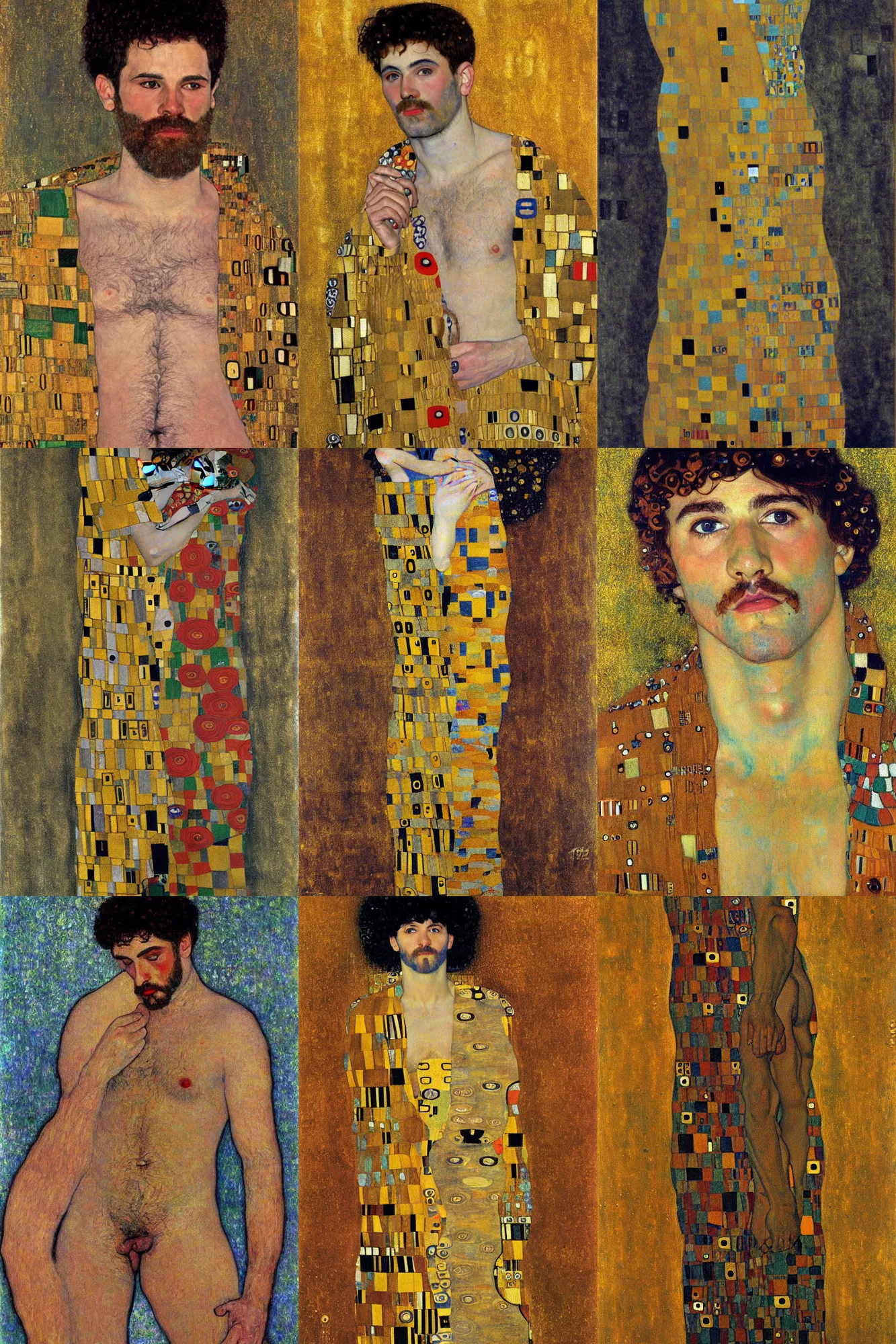 Prompt: attractive male, painting by gustav klimt