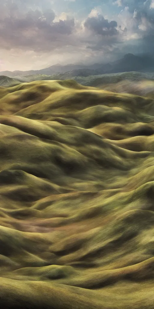 Prompt: a 3 d matte painting of rolling hills made of beautiful skin, dripping wet, highly detailed, hyperrealistic