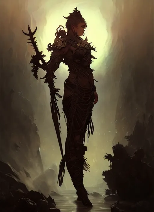 Image similar to Necromant warrior, fantasy magic, undercut hairstyle, dark light night, intricate, elegant, sharp focus, illustration, highly detailed, digital painting, concept art, matte, art by WLOP and Artgerm and Greg Rutkowski and Alphonse Mucha, masterpiece