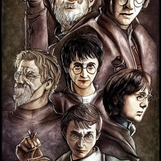 Image similar to Harry Potter characters, concept art, detailed, drawing