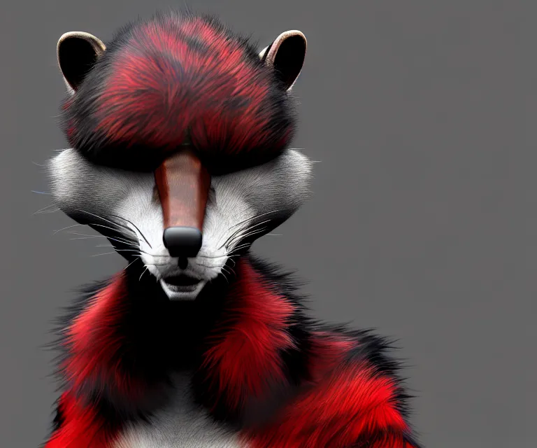 Prompt: furry - red - black - male - weasel - detective - fursona uhd ue 5 visual novel pc game expression asset panel, photorealistic