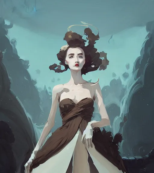 Image similar to portrait of a baroque dress design from fantasy world for dragon queen by atey ghailan, by greg rutkowski, by greg tocchini, by james gilleard, by joe fenton, by kaethe butcher, dynamic lighting, gradient light blue, brown, blonde cream and white color scheme, grunge aesthetic