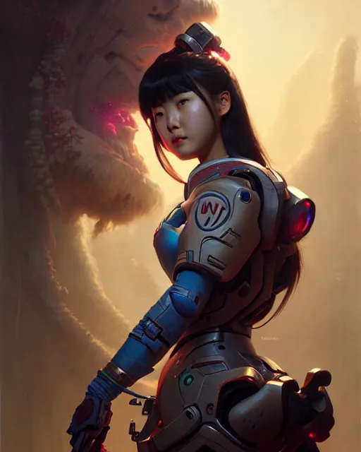 Prompt: jung ho - yeon as d. va from overwatch, character portrait, concept art, intricate details, highly detailed by greg rutkowski, michael whelan and gustave dore