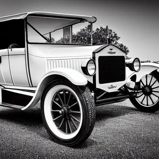 Image similar to Model T Ford with huge rims, (Sony a7R IV, symmetric balance, polarizing filter, Photolab, Lightroom, 4K, Dolby Vision, Photography Award, black and white)