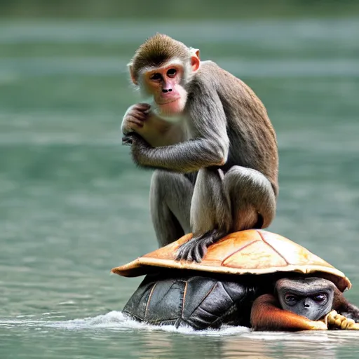 Image similar to a monkey riding on the back of a turtle