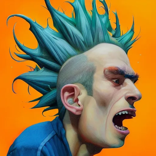 Prompt: best mohawk projector portrait by gaston bussierre and charles vess and james jean and erik jones and rhads, inspired by rick and morty, epic, funny, huge scale, beautiful fine face features, intricate high details, sharp, ultradetailed