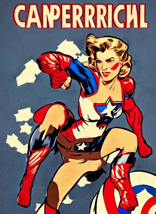 Image similar to beautiful female captain america standing on a pile of defeated and beaten german soldiers. feminist captain america wins wwii. american wwii propaganda poster by james gurney. gorgeous face. overwatch