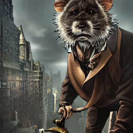 Image similar to Stunning Hyperealistic portrait of Giant Dishonored enormous furry rats roaming the city of new York.