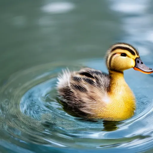 Image similar to cute duckling swimming in a small bowl of water, photography, minimalistic, 8 k